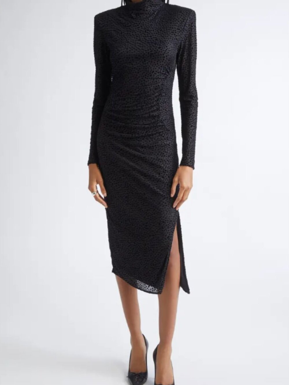 Ramy Brook Eveline Flocked Dot Long Sleeve Dress - size 8